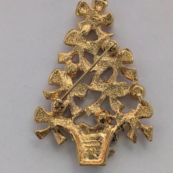 Vintage AVON Gold Tone AB Rhinestone Bow Christmas Tree Brooch Pin - Picture 3 of 4